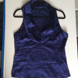 Navy Blue Express Silk Cowl Neck Shell Blouse